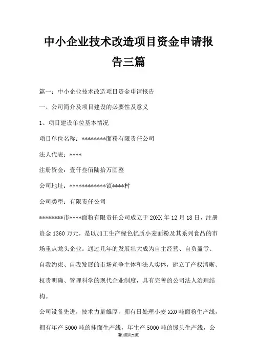 中小企业技术改造项目资金申请报告三篇