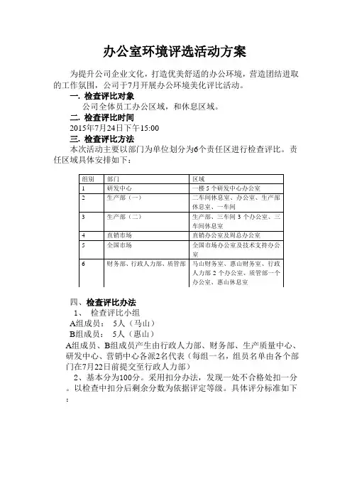 办公室环境评比方案