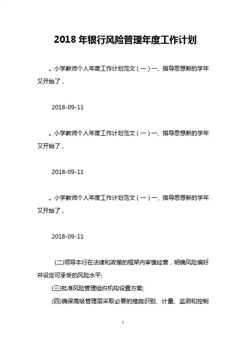 2018年银行风险管理年度工作计划