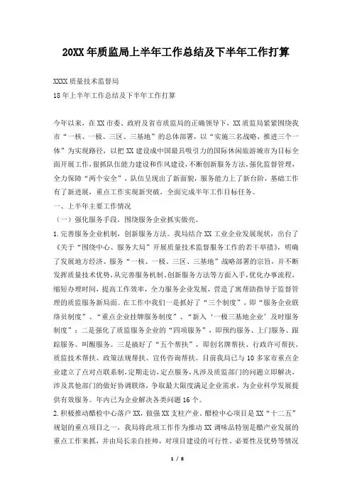 2019年质监局上半年工作总结及下半年工作打算