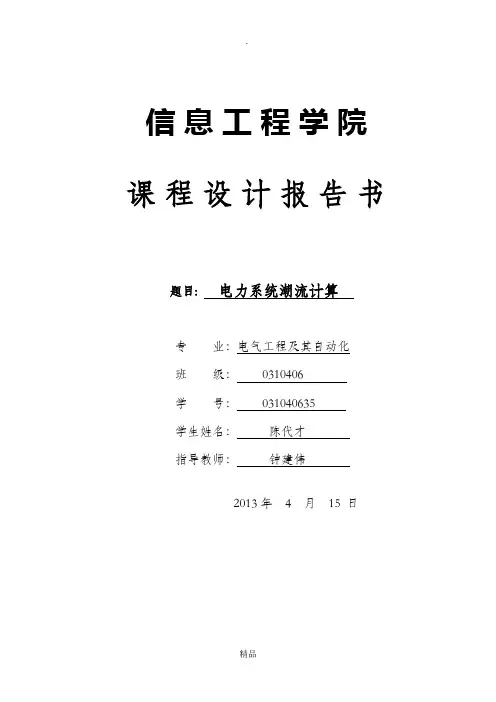 电力系统分析课程设计——电力系统潮流计算