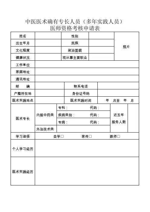 中医医术确有专长人多年实践人员