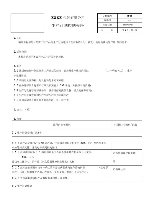 生产计划控制程序