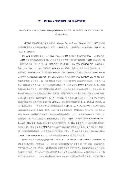 关于MPEG-2传送流的PSI信息的讨论