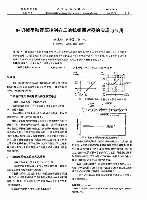 纯机械手动液压控制在三峡机组调速器的实现与应用