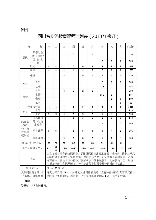 义务教育课程计划表