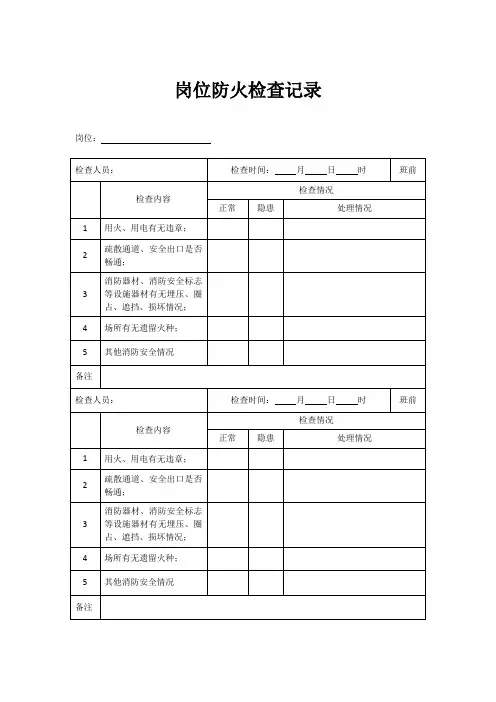 岗位防火检查记录