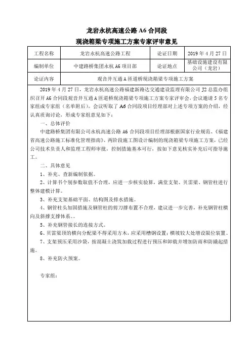 专家评审意见(现浇箱梁)