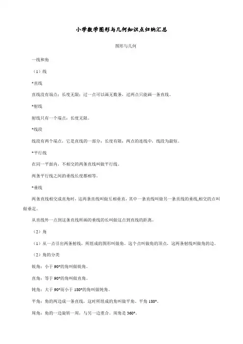 小学数学 图形与几何 知识点归纳汇总
