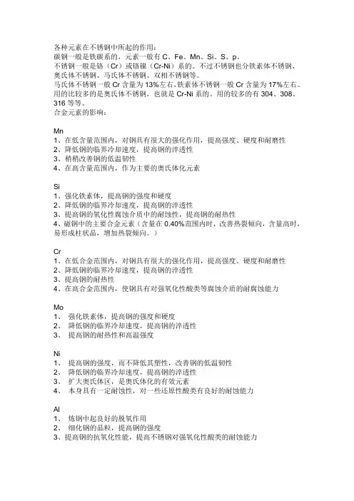 各种元素在不锈钢中所起的作用