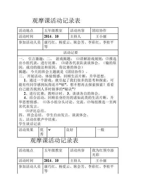 观摩课活动记录表