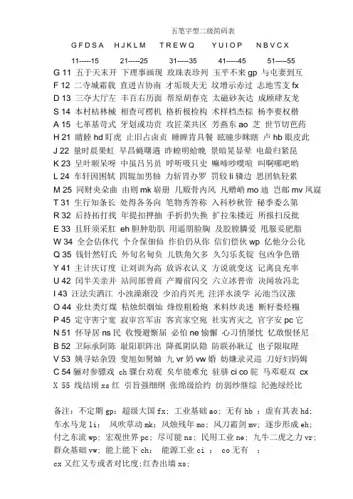 五笔字型二级简码表