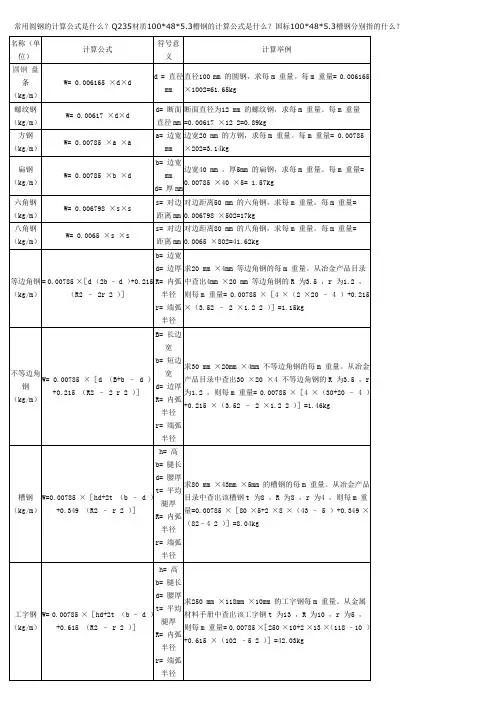 常用圆钢的计算公式是什么