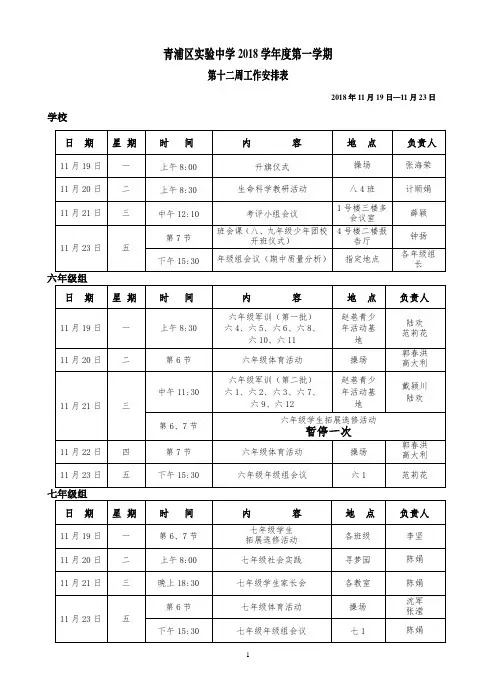 青浦区中学2018学第一学期