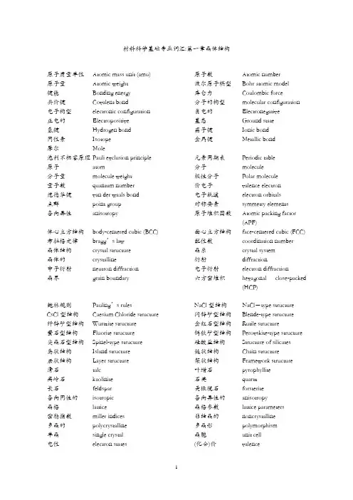 材料科学基础英文词汇