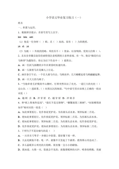 小学六年级语文毕业总复习练习题