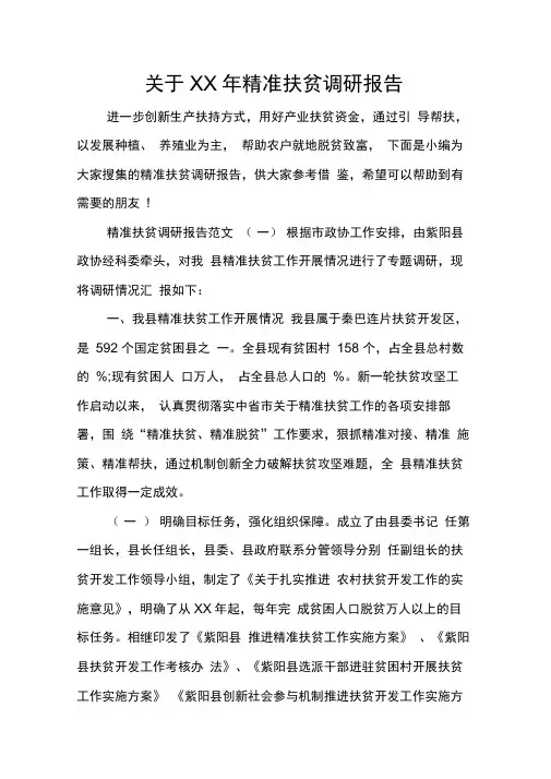 关于XX年精准扶贫调研报告