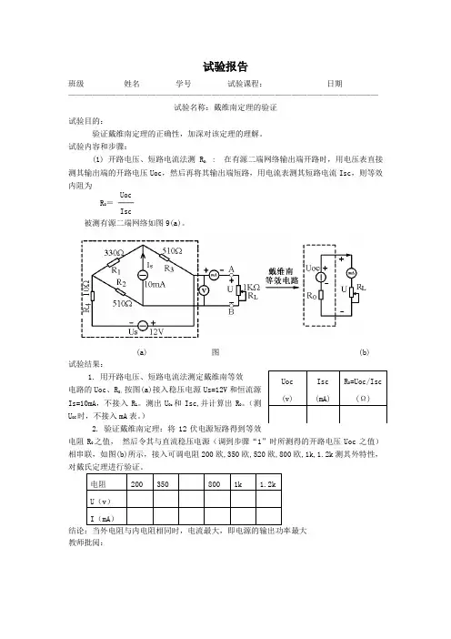 戴维南定理实验报告