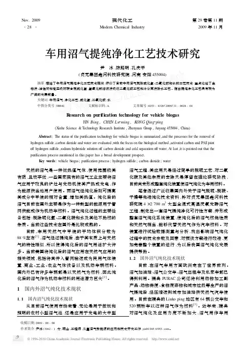 车用沼气提纯净化工艺技术研究