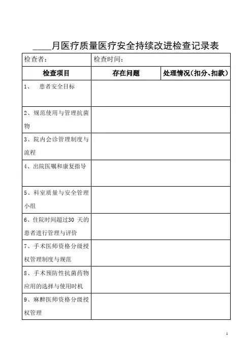 月医疗质量医疗安全持续改进检查记录表