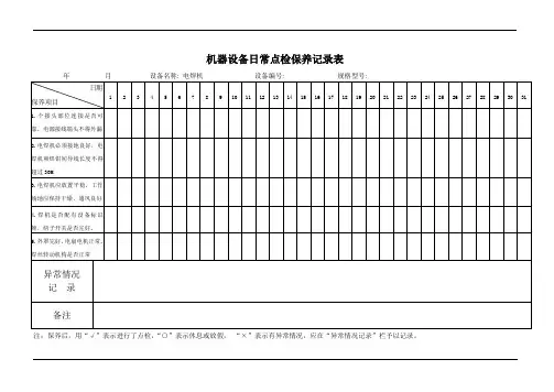 电焊机设备日常点检保养记录表