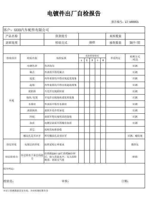 电镀件检验记录表
