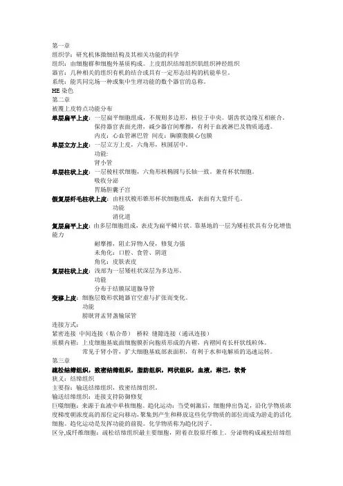 组胚期末考试重点