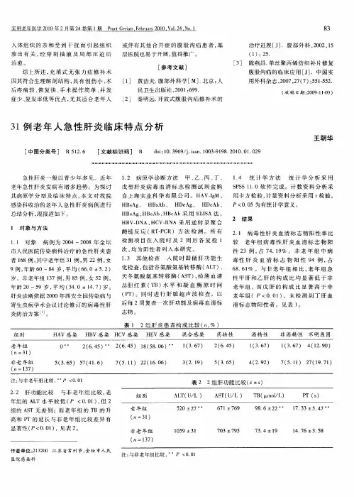 31例老年人急性肝炎临床特点分析