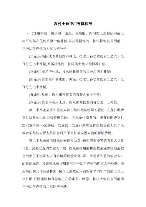 农村土地征用补偿标准
