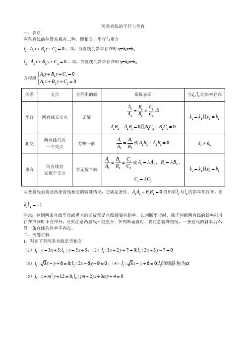 两条直线的平行与垂直