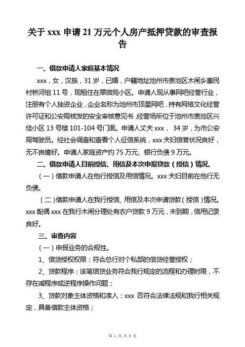 (案例)个人贷款审查报告