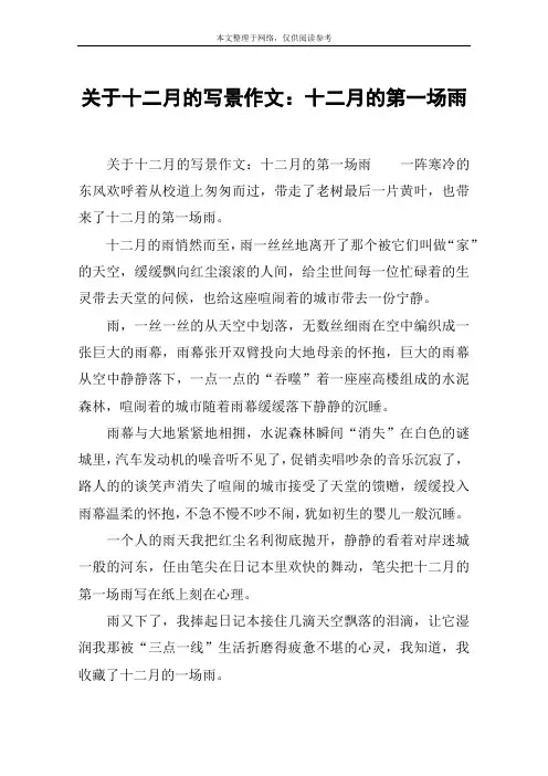 关于十二月的写景作文：十二月的第一场雨