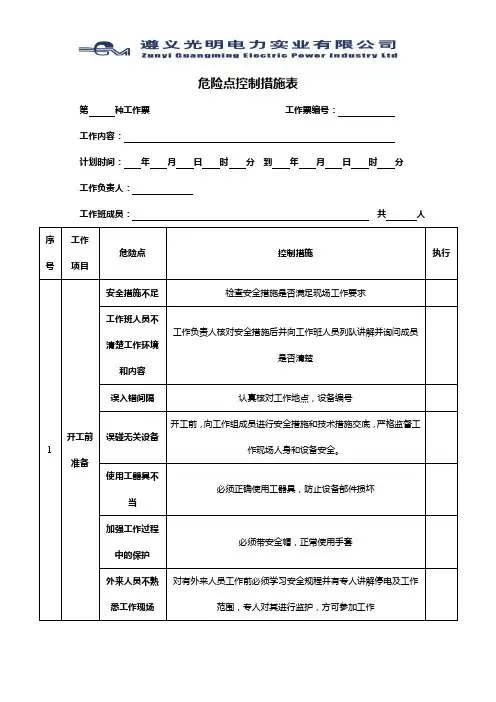 危险点控制表
