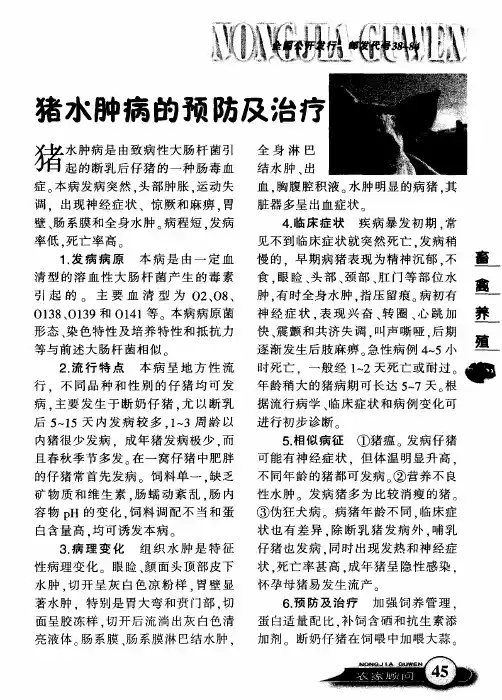 猪水肿病的预防及治疗