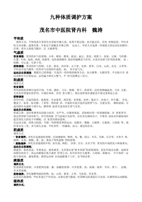 中医九种体质调护方案(养生必备)