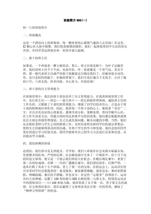 班级简介800