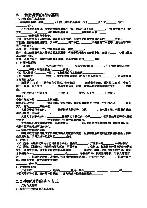 新教材高中生物选择性必修1第2-3章知识点填空