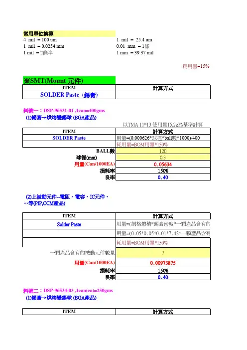 用量计算公式