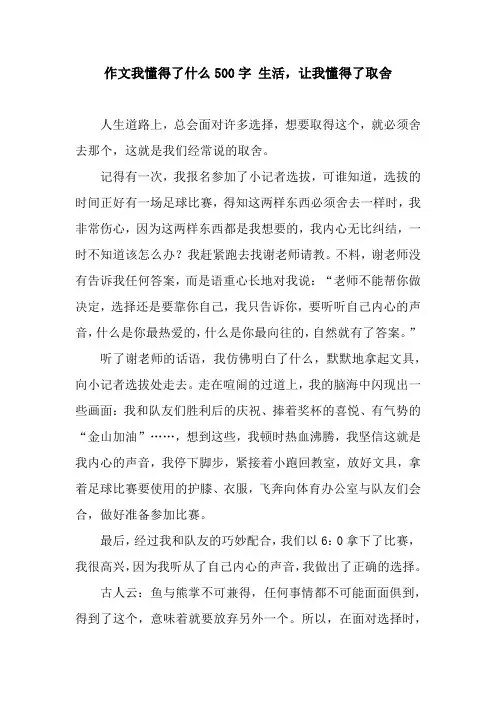 作文我懂得了什么500字 生活,让我懂得了取舍