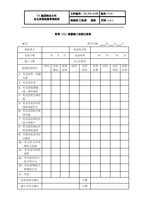 房屋装修管理制度-附件8-装修施工巡查记录表
