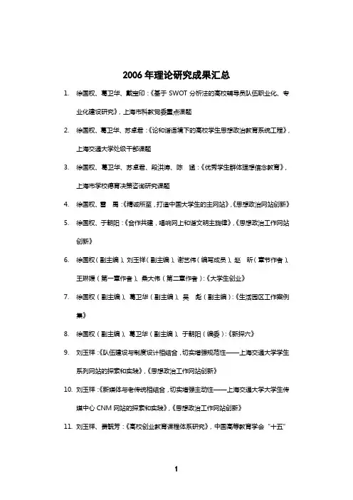 2006年理论研究成果汇总