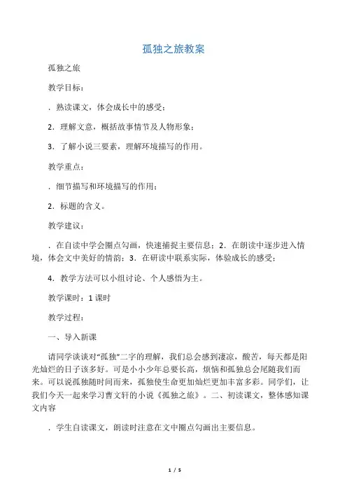 孤独之旅 教案