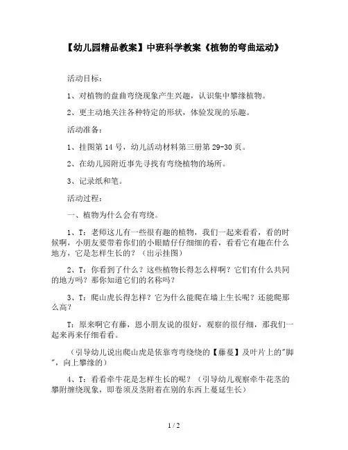 【幼儿园精品教案】中班科学教案《植物的弯曲运动》
