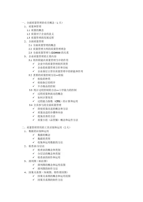 全面质量管理培训大纲