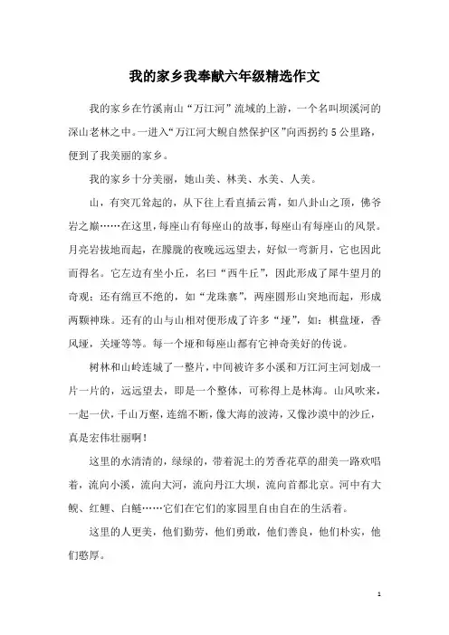 我的家乡我奉献六年级精选作文