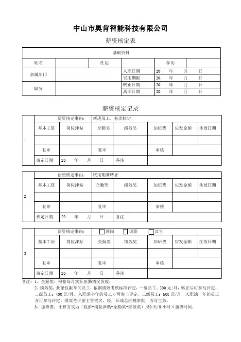 薪资核定表