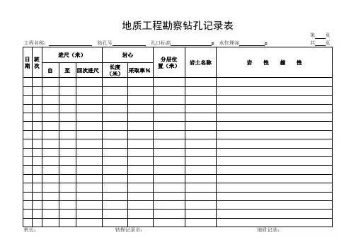 地质工程勘察钻孔记录表