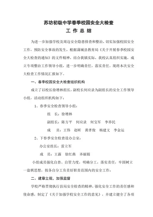 春季校园安全大检查工作总结