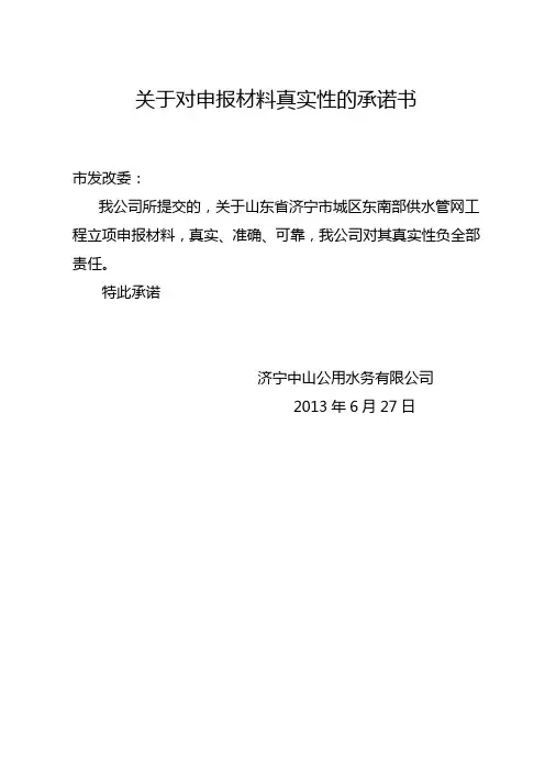 关于对申报材料真实性的承诺书