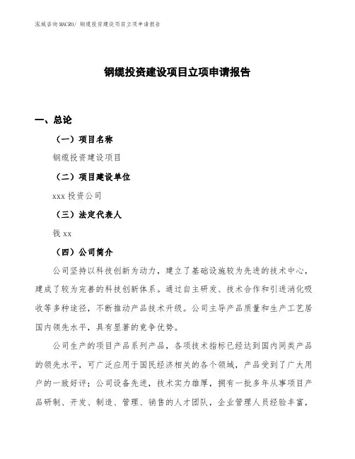 钢缆投资建设项目立项申请报告